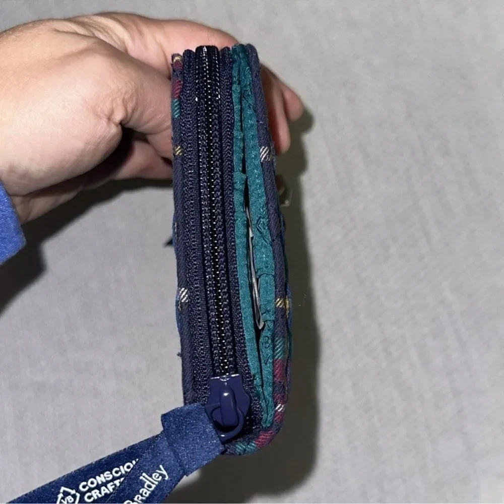 Vera Bradley Tartan Plaid Navy Green Red Turn Lock RFID Large Wallet - Picture 4 of 11